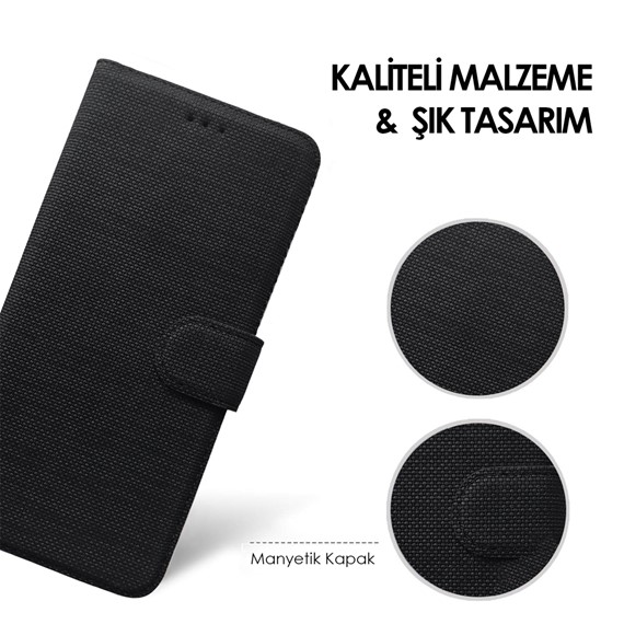 CaseUp Huawei P Smart 2021 Kılıf Kumaş Desenli Cüzdanlı Siyah 5